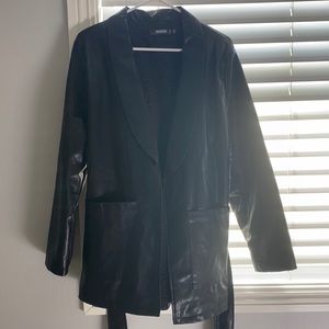 Misguided black leather jacket with fur on the inside